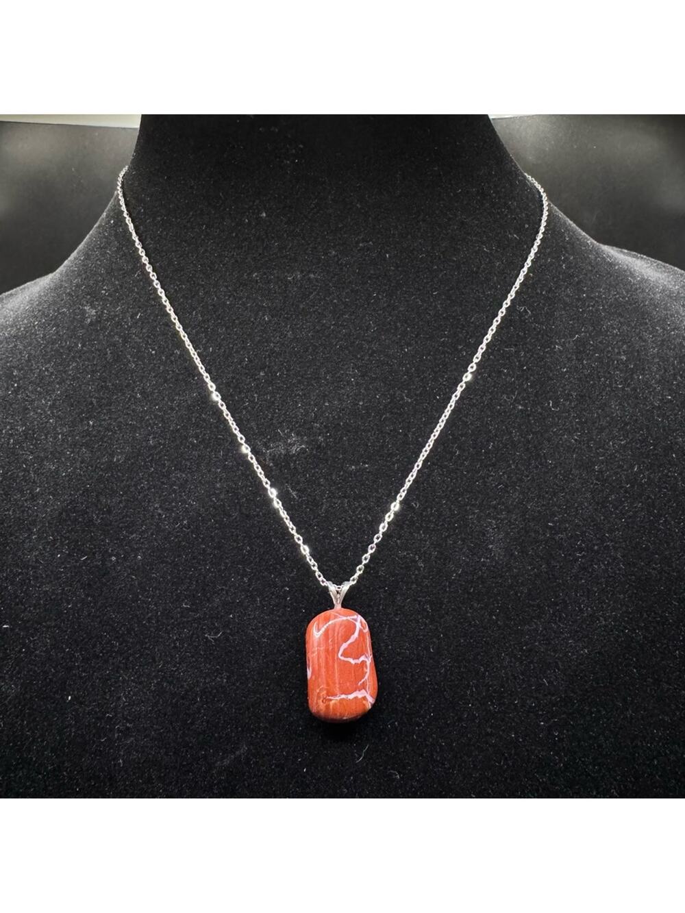 Red Jasper Pendant Stainless Steel Chain Necklace Natural Stone Artisan Jewelry
